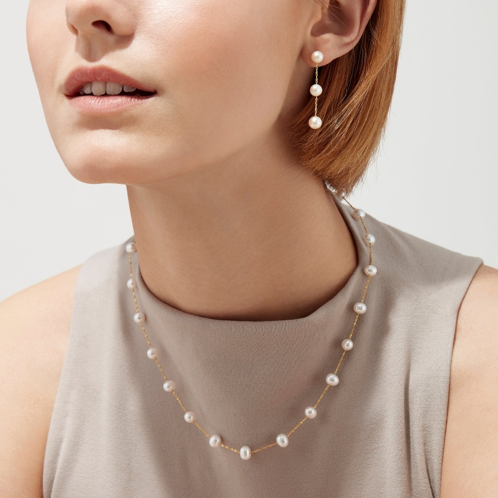 14k Gold Necklace Fresh Water Pearls